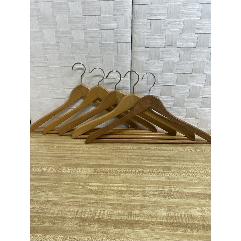 Quality Wooden Hangers - Slightly Curved Hanger Set - Solid Wood 5 Natural